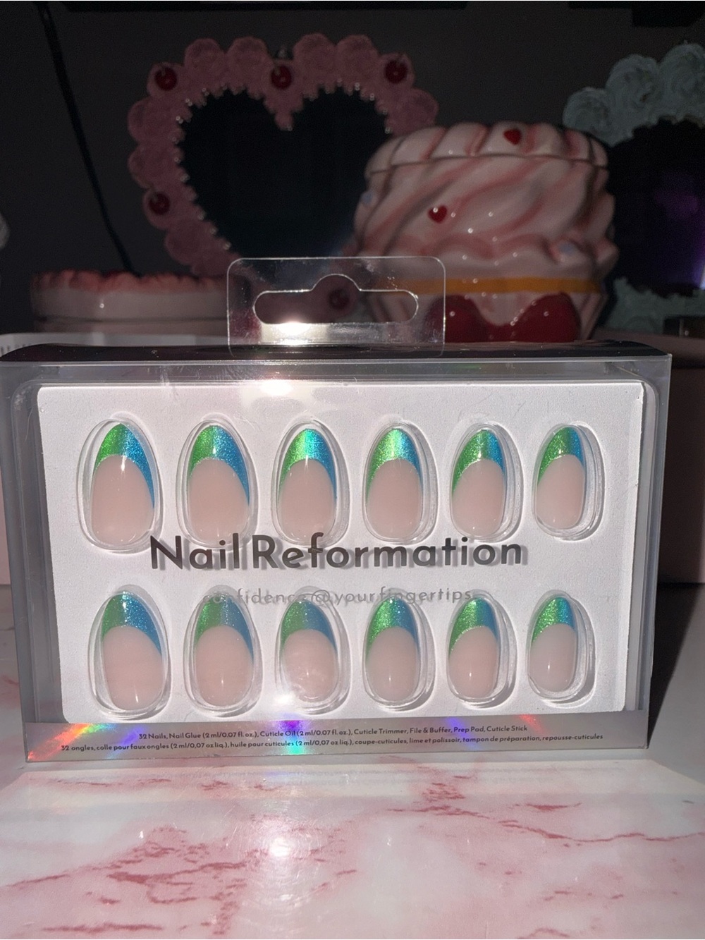 Nail Reformation Green-Blue Iridescent French Press-On Nails